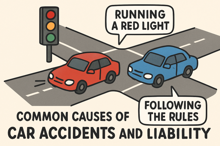 Cartoon Depiction of Car Accidents and Liability